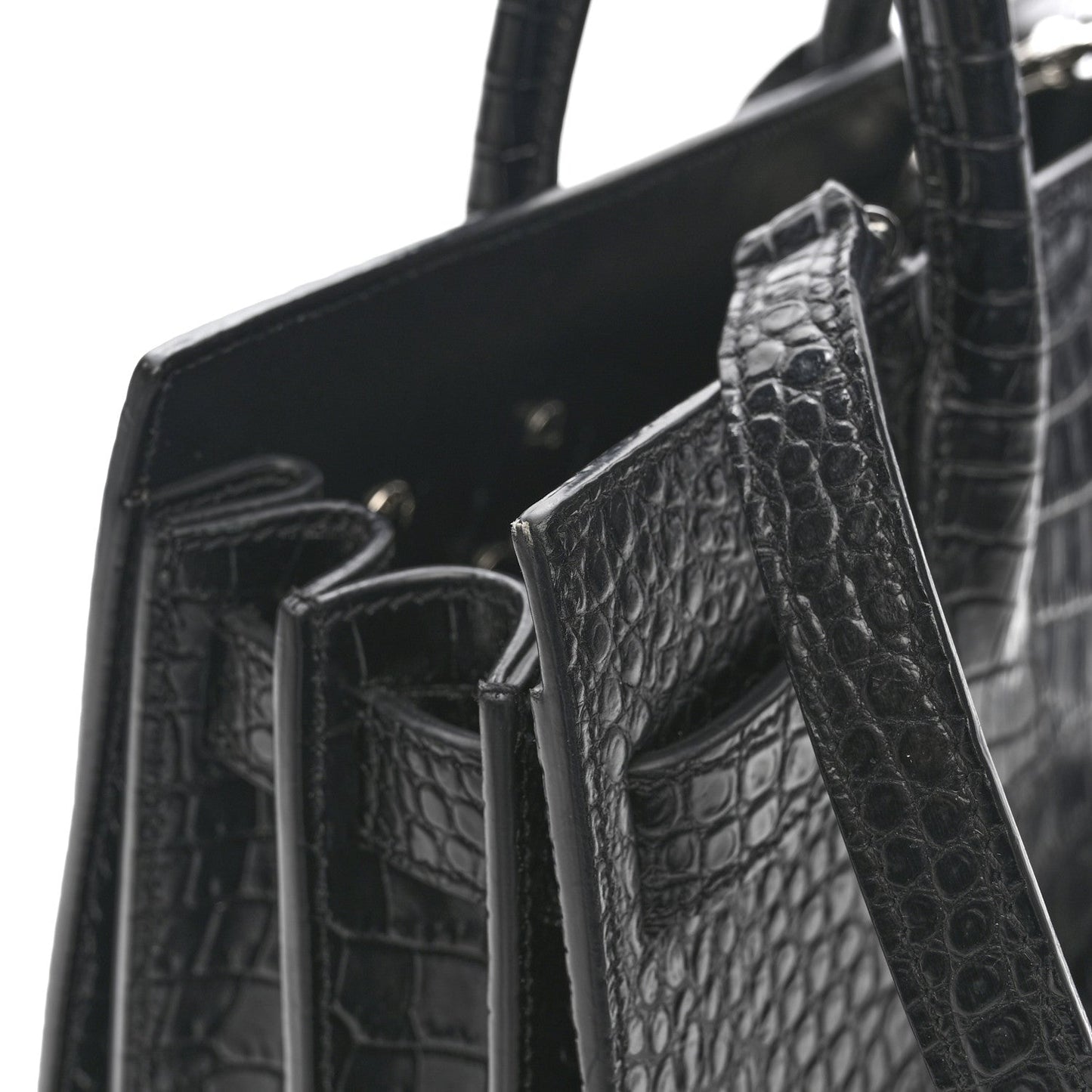 Calfskin Crocodile Embossed Baby Sac De Jour Black