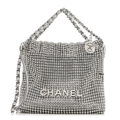 Crystal Embellished Metallic Lambskin Mini Chanel 22 Silver