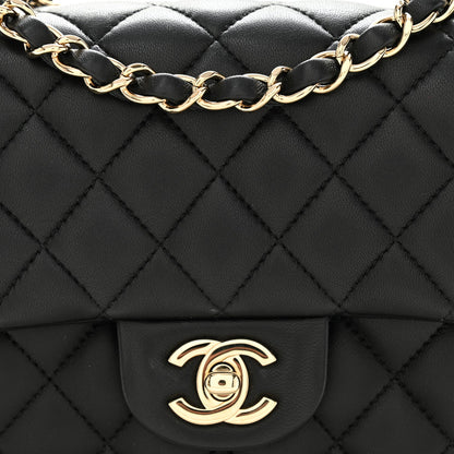 Lambskin Quilted Mini Square Flap Black
