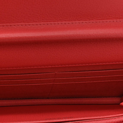 Grained Calfskin Quilted CC Box Wallet On Chain WOC Pink
