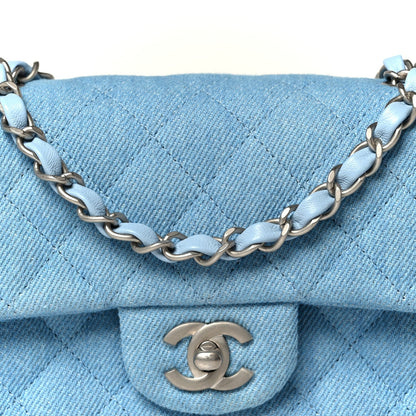 Denim Quilted Mini Rectangular Flap Blue
