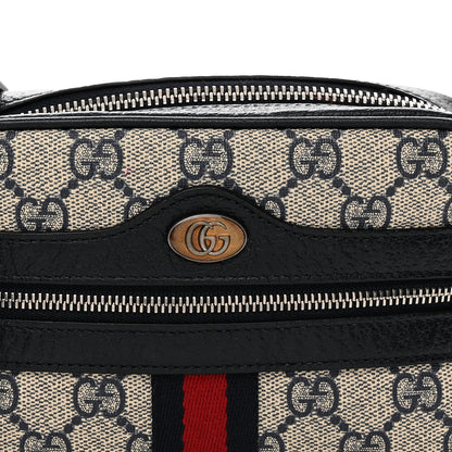 GG Supreme Monogram Textured Dollar Calfskin Web Mini Ophidia Shoulder Bag Beige Blue