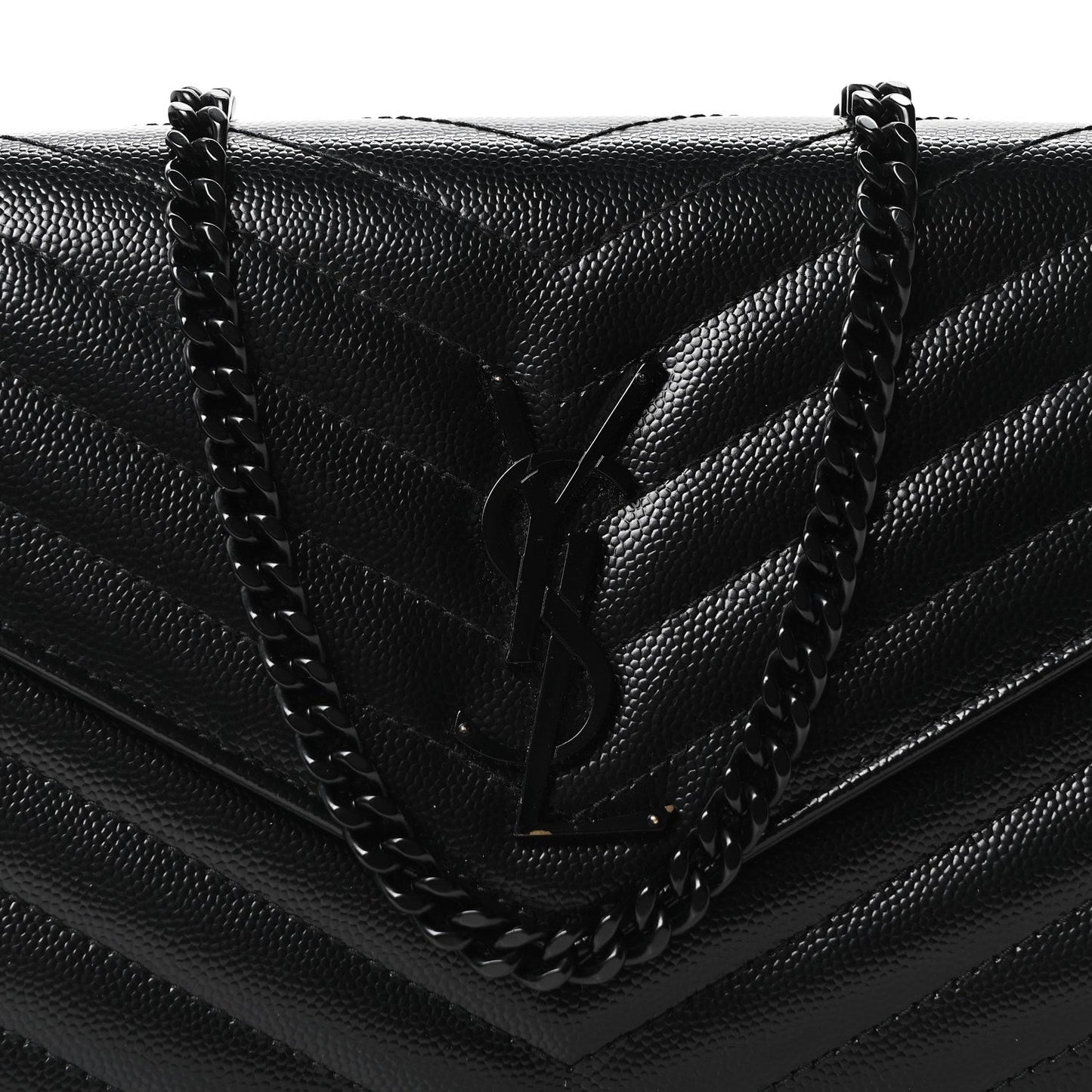 Grain De Poudre Matelasse Chevron Monogram Monochrome Chain Wallet Black