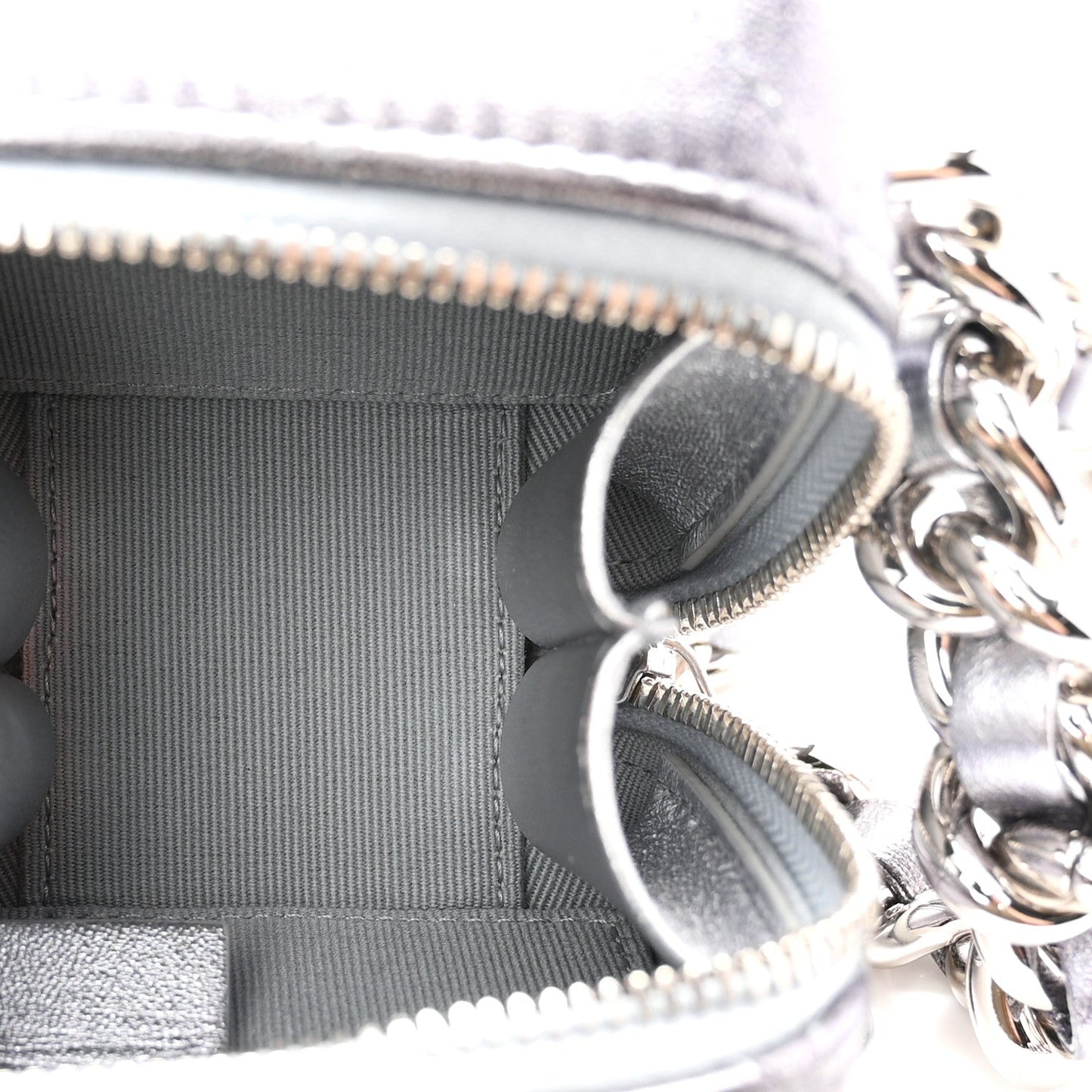 Gradient Metallic Lambskin Quilted Coco Punk Cube Clutch With Chain Silver Black