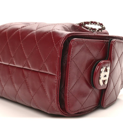 Shiny Crumpled Calfskin Quilted Mini Chanel 25 Handbag Dark Burgundy