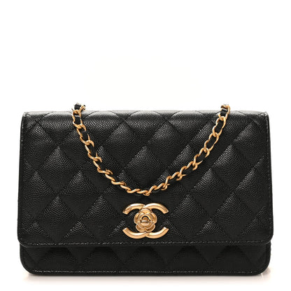 Caviar Quilted Camellia Wallet On Chain WOC Black