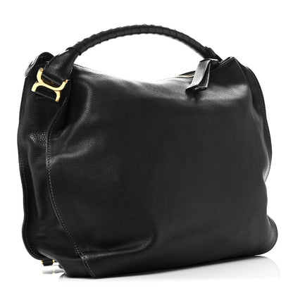 Calfskin Large Marcie Satchel Black