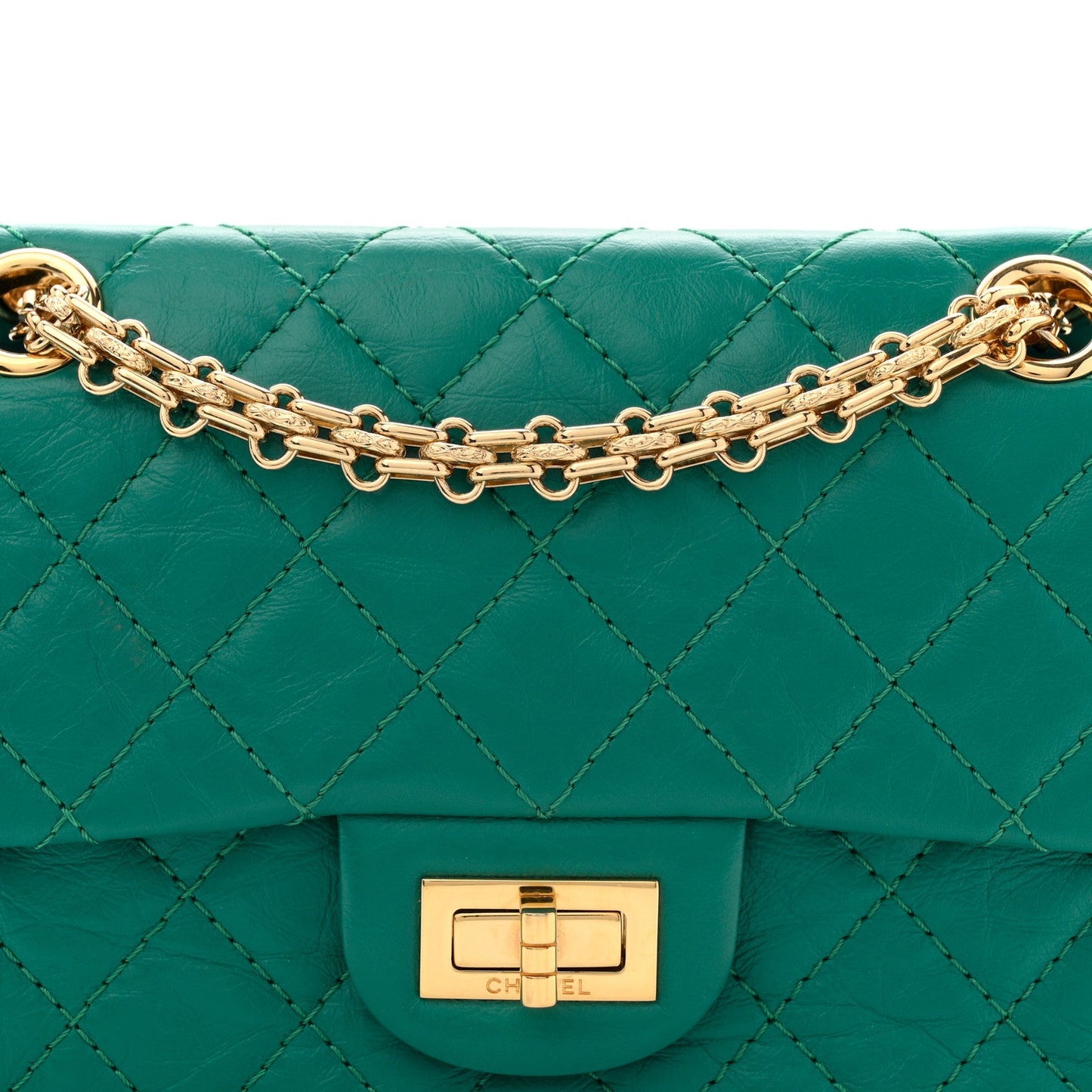 Aged Calfskin Quilted 2.55 Reissue Mini Flap Green