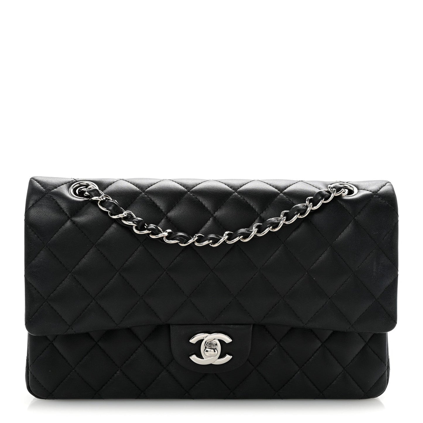 Lambskin Quilted Medium Double Flap Black