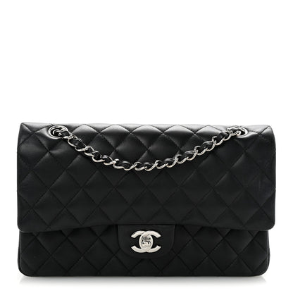 Lambskin Quilted Medium Double Flap Black