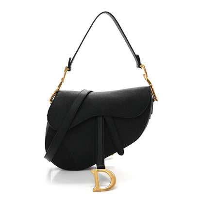 Grained Calfskin Saddle Bag With Strap Black
