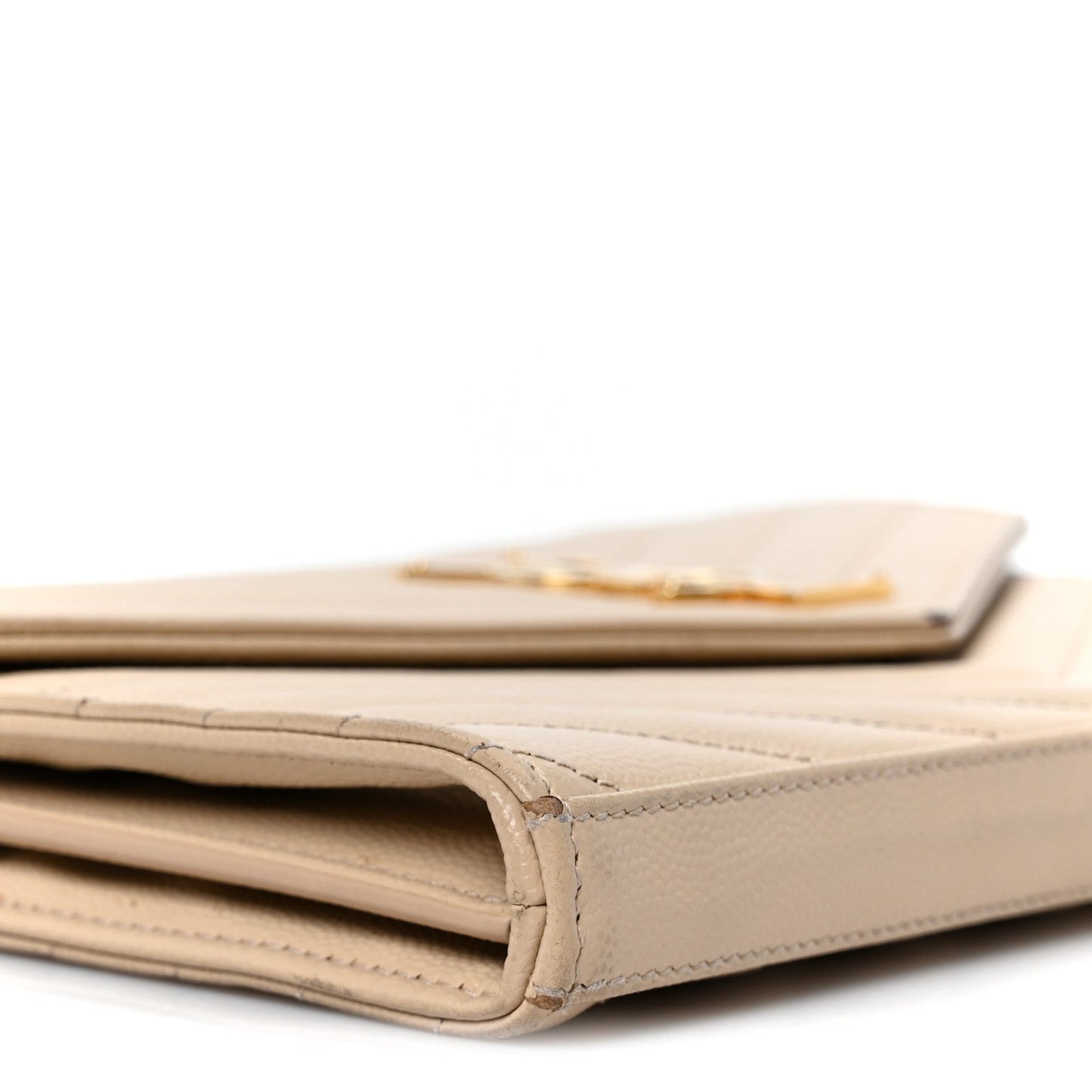 Grain De Poudre Matelasse Chevron Monogram Chain Wallet Dark Beige