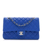 Lambskin Quilted Medium Double Flap Blue