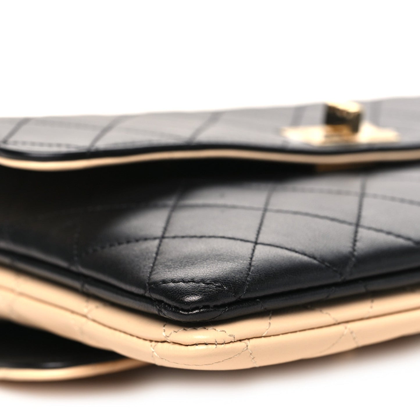 Lambskin Quilted Small Double Sided Flap Black Beige