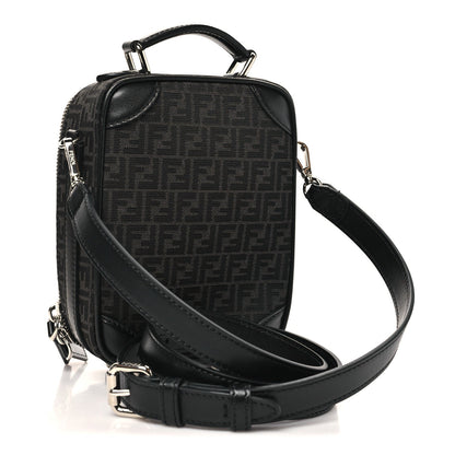 Recycled Fabric Jacquard Vitello Astro Micro FF Mini Trolley Bag Asfalto Black