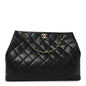 Lambskin Quilted Small Shopping Tote Black