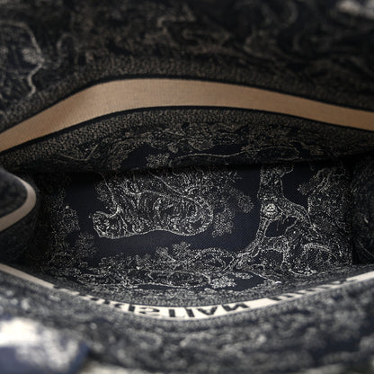Canvas Embroidered Large Toile De Jouy Reverse Book Tote Blue