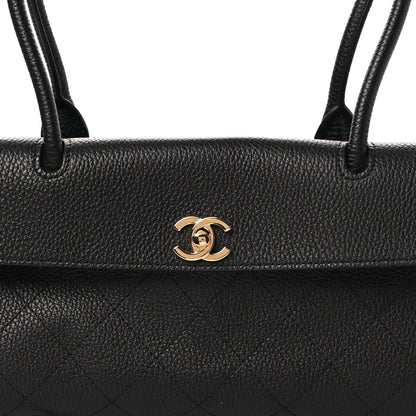 Grained Calfskin Stitched Urban Essentials Small Shopping Bag Black