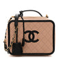 Caviar Quilted Large CC Filigree Vanity Case Beige Black