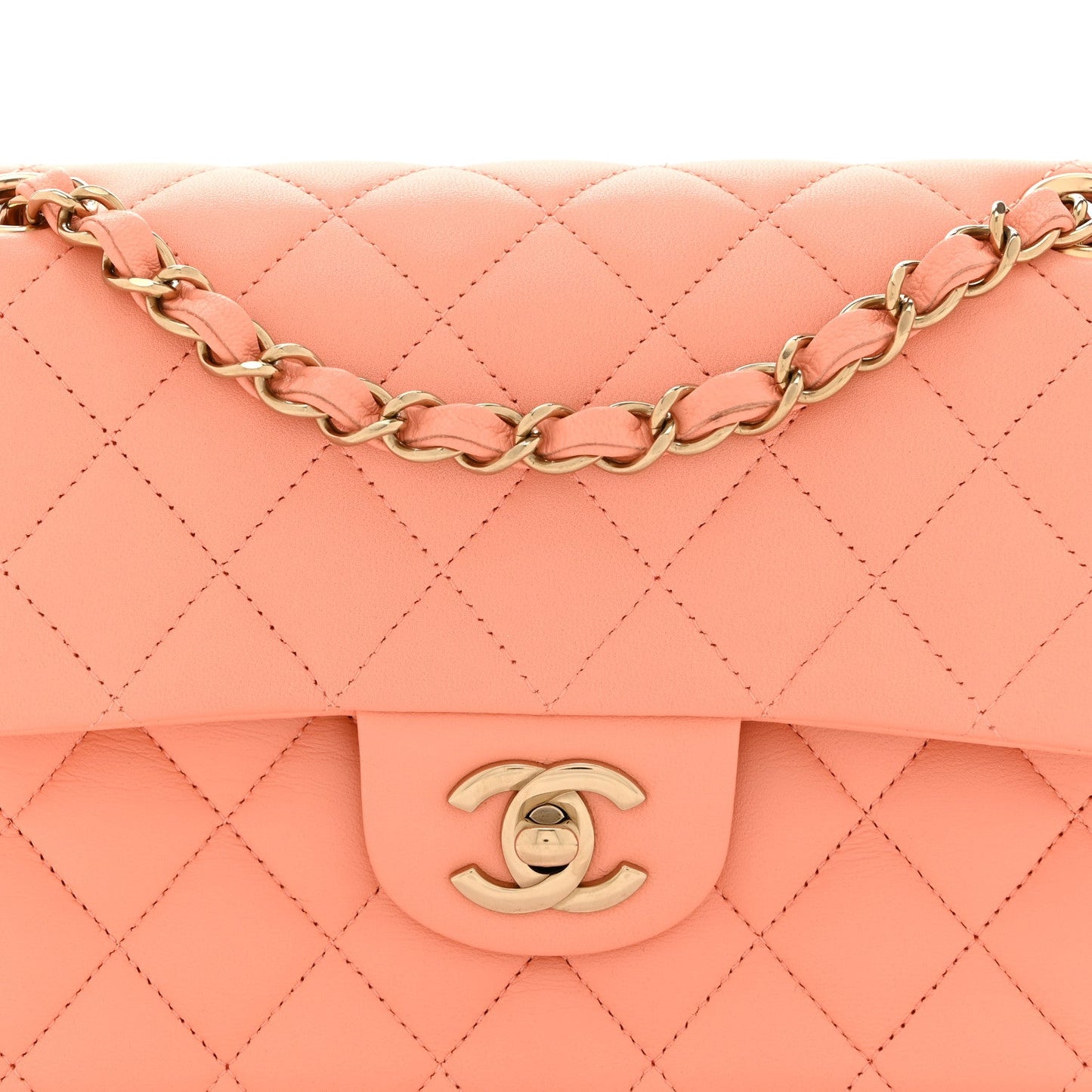 Lambskin Quilted Small Double Flap Light Orange