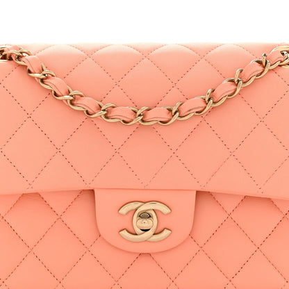 Lambskin Quilted Small Double Flap Light Orange