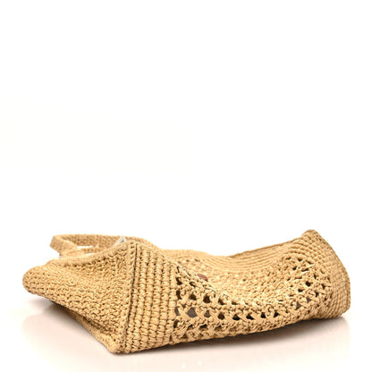 Raffia Crochet Woven Tote Bag Beige