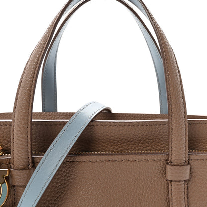 Hammered Calfskin Double Handle Small Amy Tote Fango Blue Haze