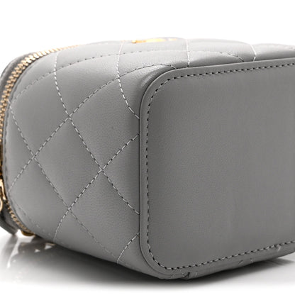 Lambskin Quilted Pearl Crush Mini Vanity Case With Chain Light Purple