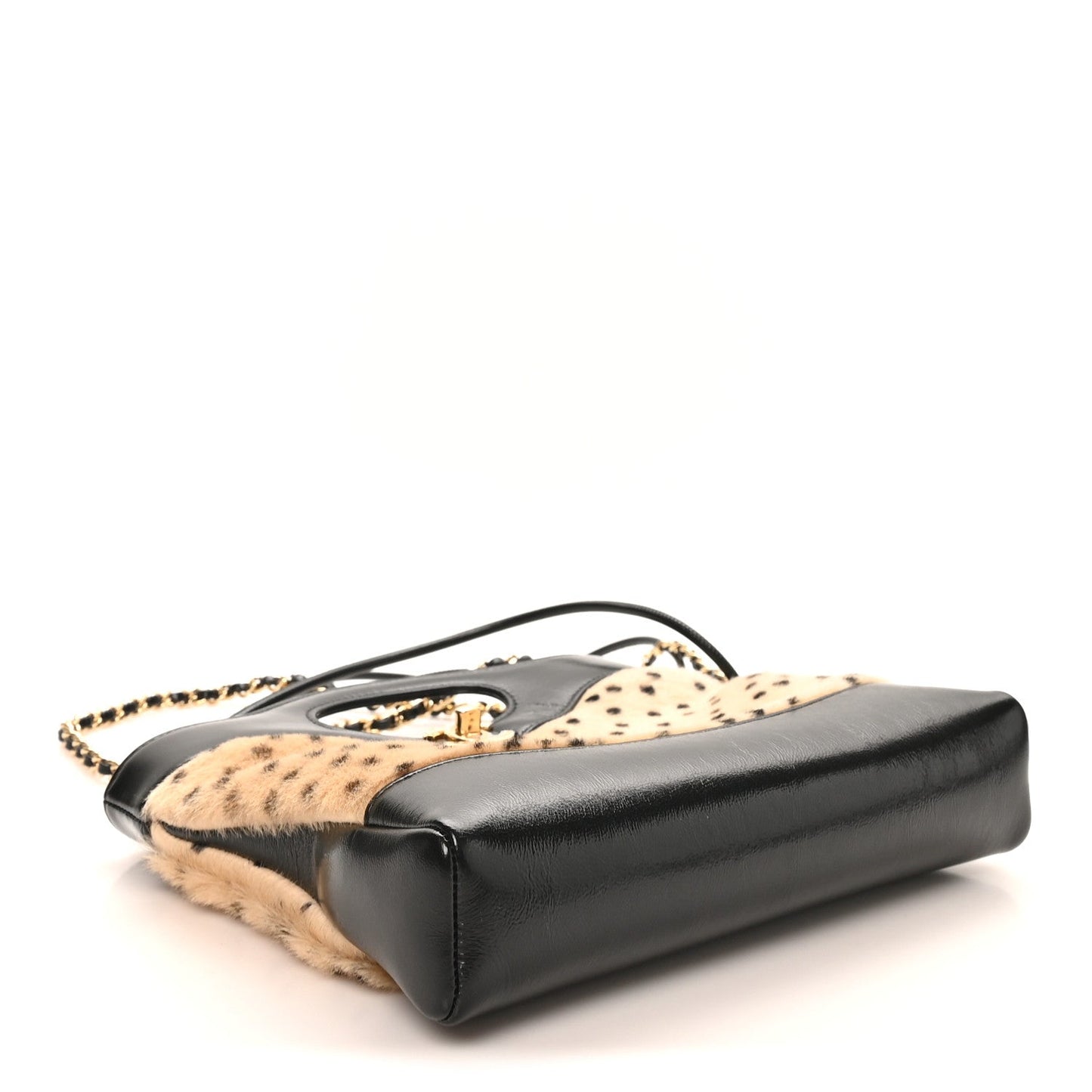 Shiny Lambskin Pony Hair Cheetah Printed Mini 31 Shopping Bag Light Beige Black