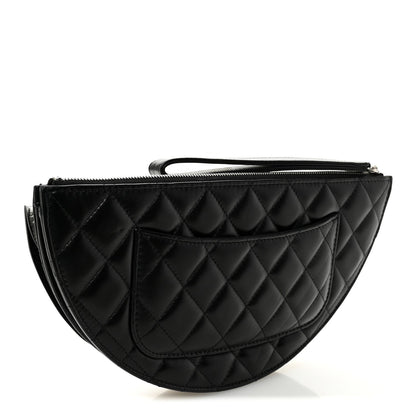 Metallic Lambskin Wave Clutch Black Silver