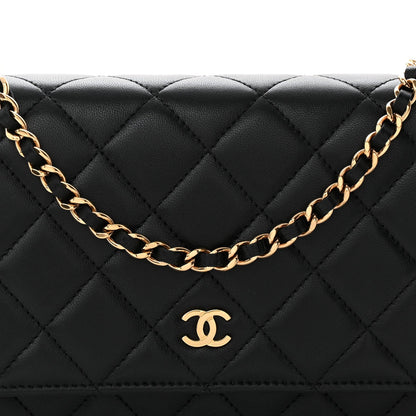 Lambskin Quilted Wallet On Chain WOC Black