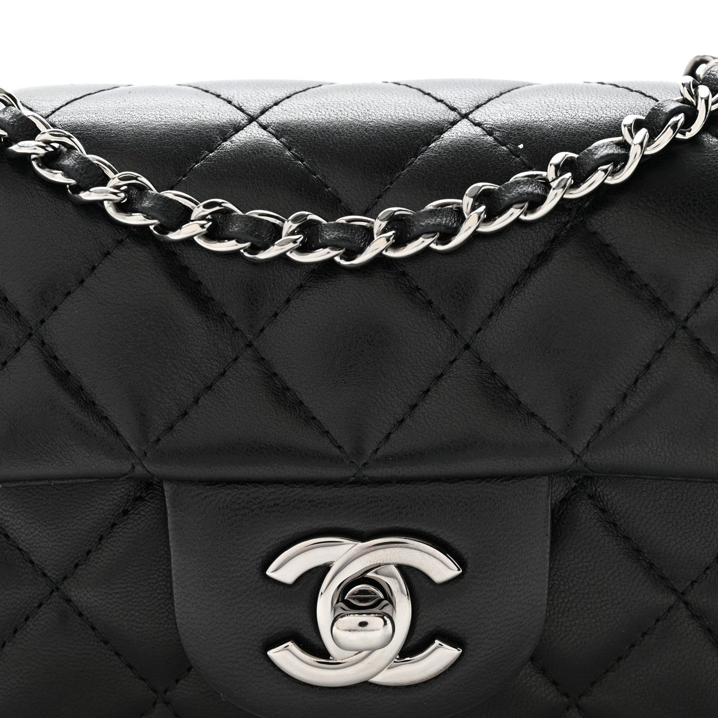Lambskin Quilted Extra Mini Rectangular Flap Black
