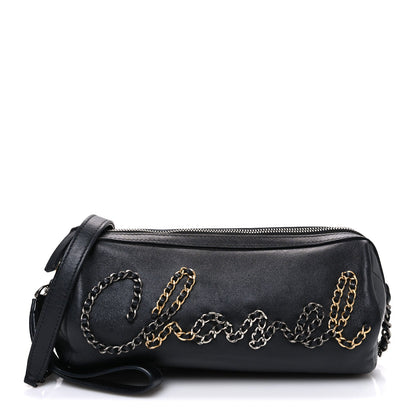 Metallic Lambskin Signe Bowling Bag Black