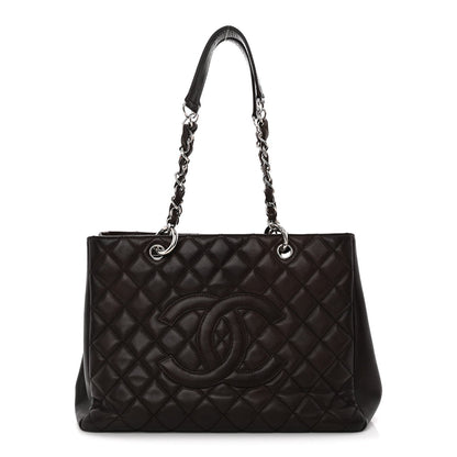 Caviar Quilted Grand Shopping Tote GST Dark Brown