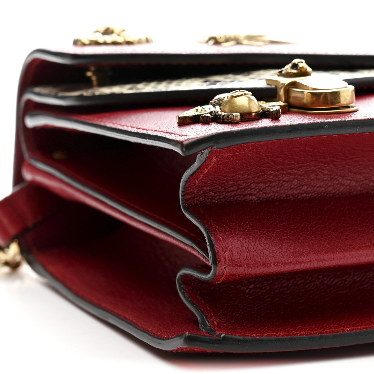 Calfskin Snakeskin Studded Small Ottilia Top Handle Bag Hibiscus Red