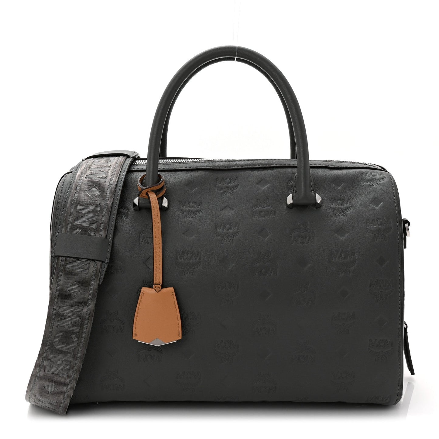 Calfskin Ottomar Monogram Essential Boston Bag Grey