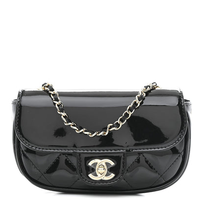 Patent Calfskin Quilted Mini Clutch Black