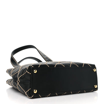 Calfskin Stitch Small Surpique Tote Black