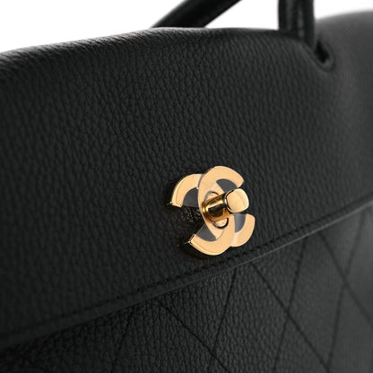 Grained Calfskin Stitched Urban Essentials Small Shopping Bag Black