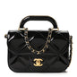 Metallic Mirror Calfskin Mini Top Handle Clutch With Chain  Black