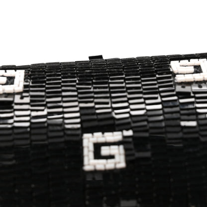Sequin Lizard Embossed GG Mini Bamboo 1947 Top Handle Chain Bag Black White