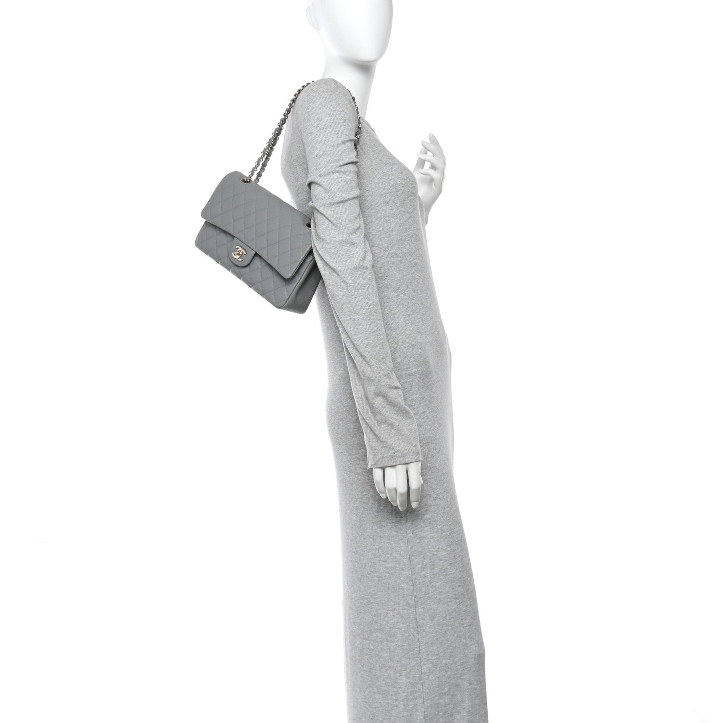 Caviar Quilted Medium Double Flap Grey