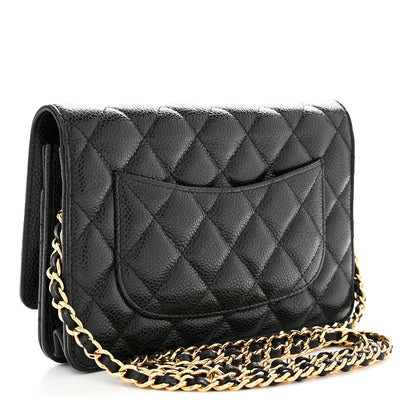 Caviar Quilted Wallet on Chain WOC Black