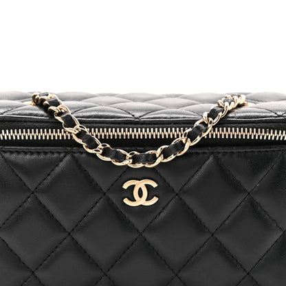 Lambskin Quilted Small Vanity Case With Chain Black