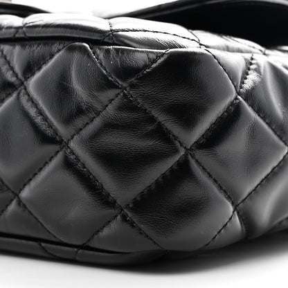 Shiny Crumpled Calfskin Quilted Wavy CC Hobo Black