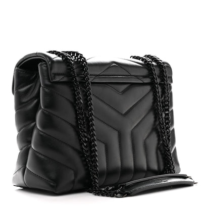 Calfskin Y Quilted Monogram Monochrome Small Loulou Chain Satchel Black