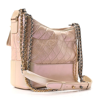 Iridescent Aged Calfskin Quilted Medium Gabrielle Hobo Light Pink