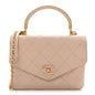 Lambskin Quilted Small Trendy Spirit Top Handle Bag Beige