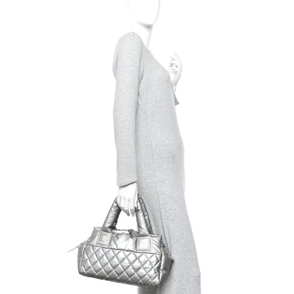 Nylon Coco Cocoon Zipped Tote Silver