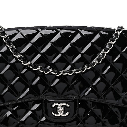 Patent Calfskin Sparkle Quilted Maxi Single Flap Black